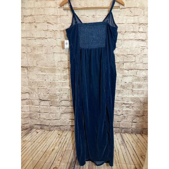 Old Navy Maxi Dress Womens Medium Teal Blue Velvet Side Slit Smocked‎ Stretch - Picture 13 of 15